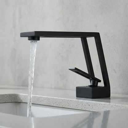 Lagomel single-hole bathroom faucet in matte black, brushed gold, two-tone / mixed finish, set in a Contemporary bathroom