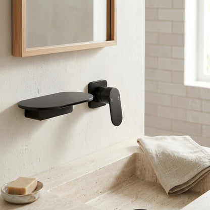 Lagomel waterfall single-handle wall-mount bathroom faucet, set in a Modern/Vintage/Retro bathroom