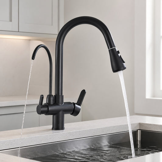 Lagomel single-hole pull-down kitchen faucet in antique brass, brushed nickel, chrome, gunmetal, matte black, polished gold,, set in a Modern/Contemporary/Traditional/Classic kitchen
