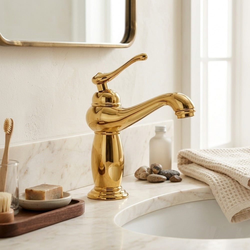 Lagomel single-hole bathroom faucet, set in a Traditional/Classic bathroom