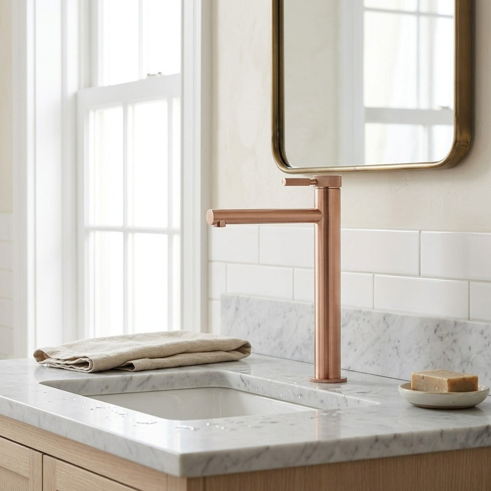 Lagomel single-handle vessel sink faucet, set in a Traditional/Classic bathroom