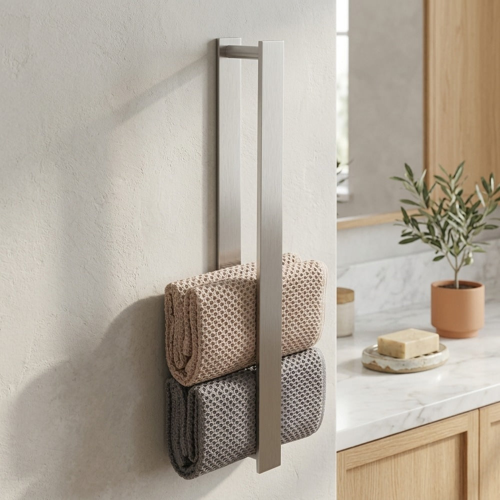 Lagomel wall-mounted towel bar, set in a Modern/Contemporary bathroom