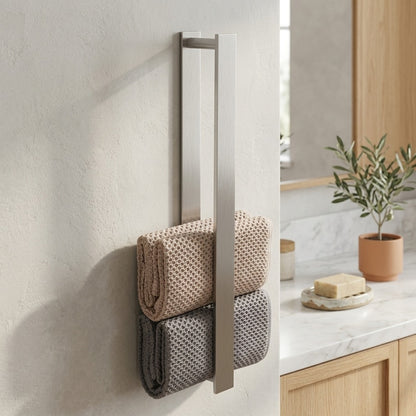 Lagomel wall-mounted towel bar, set in a Modern/Contemporary bathroom