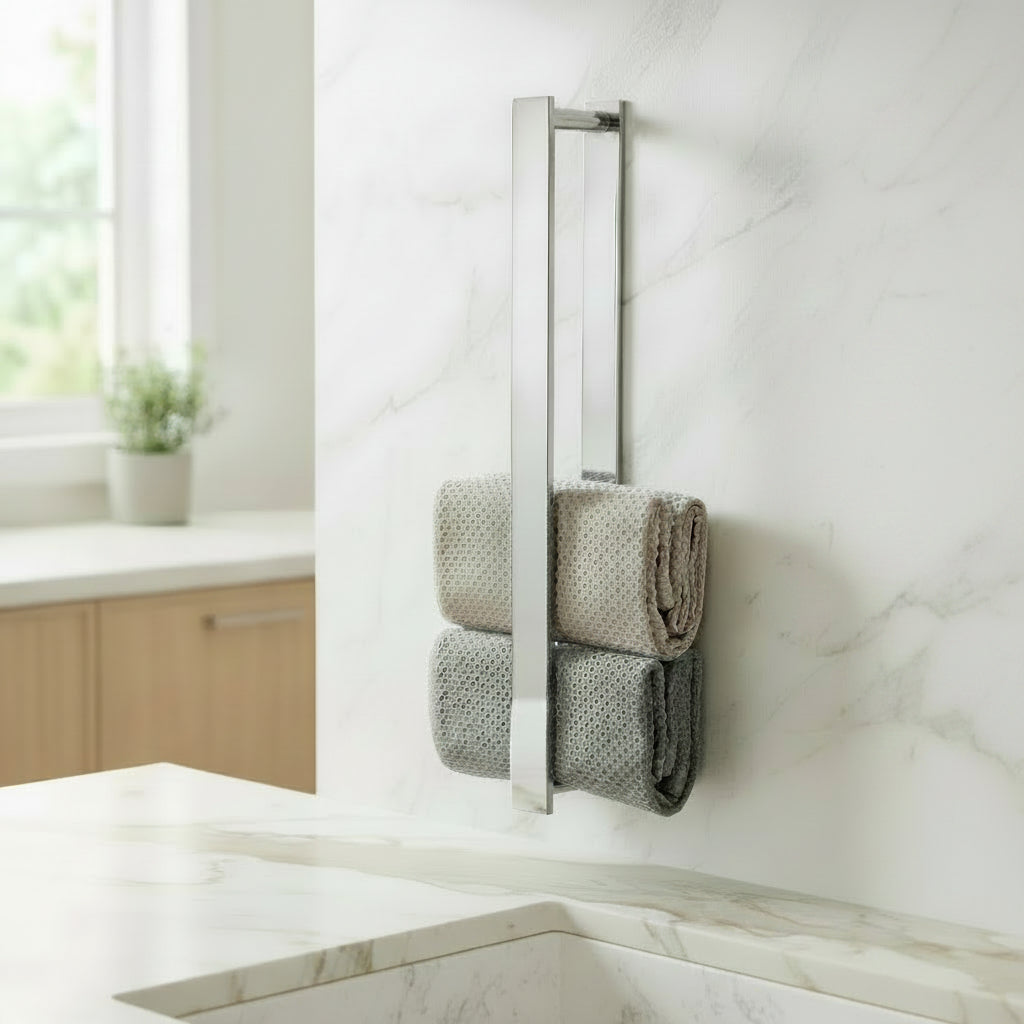 Lagomel wall-mounted towel bar, set in a Modern/Contemporary bathroom