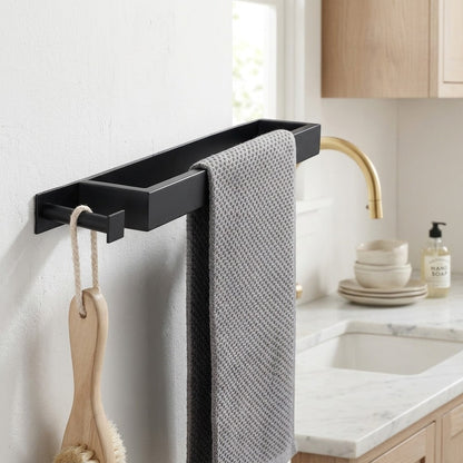 Lagomel wall-mounted towel bar in matte black, chrome, brushed nickel, brushed gold, set in a Modern/Contemporary bathroom