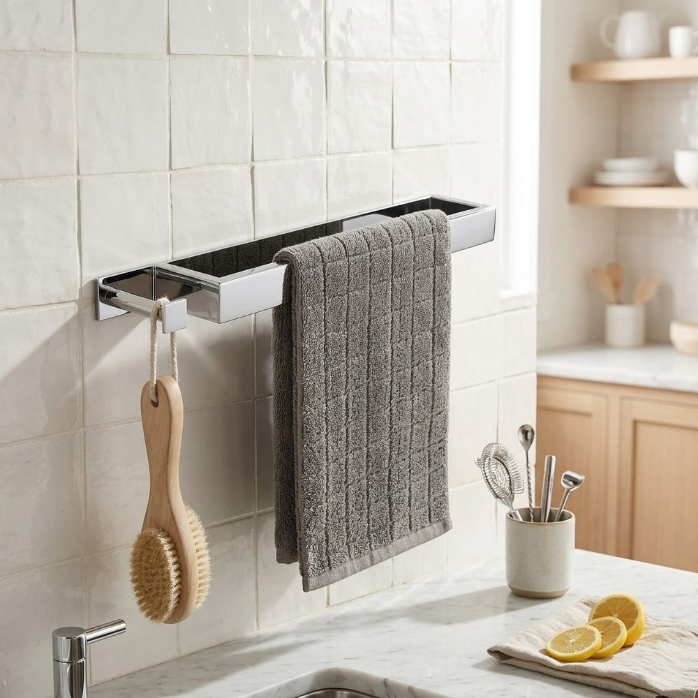 Lagomel wall-mounted towel bar, set in a Modern/Contemporary bathroom