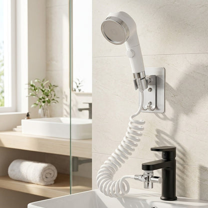 Lagomel wall-mounted hand shower in chrome, matte white, set in a Contemporary bathroom