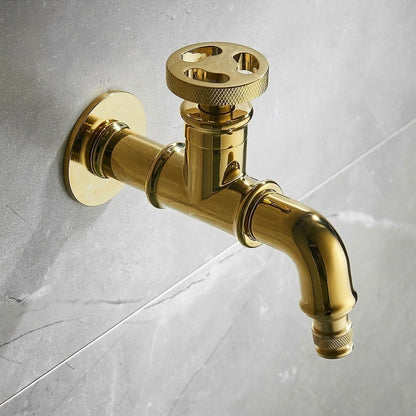 Lagomel wall-mounted single-handle washing machine faucet in matte black, polished gold, set in a Industrial/Traditional/Classic bathroom