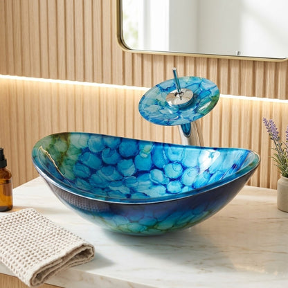 Lagomel waterfall faucet and sink set in chrome, set in a Contemporary/Modern bathroom