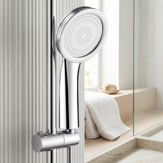 Lagomel hand shower in chrome, set in a Contemporary bathroom