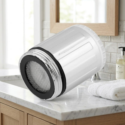 Lagomel faucet aerator in chrome, set in a Modern bathroom