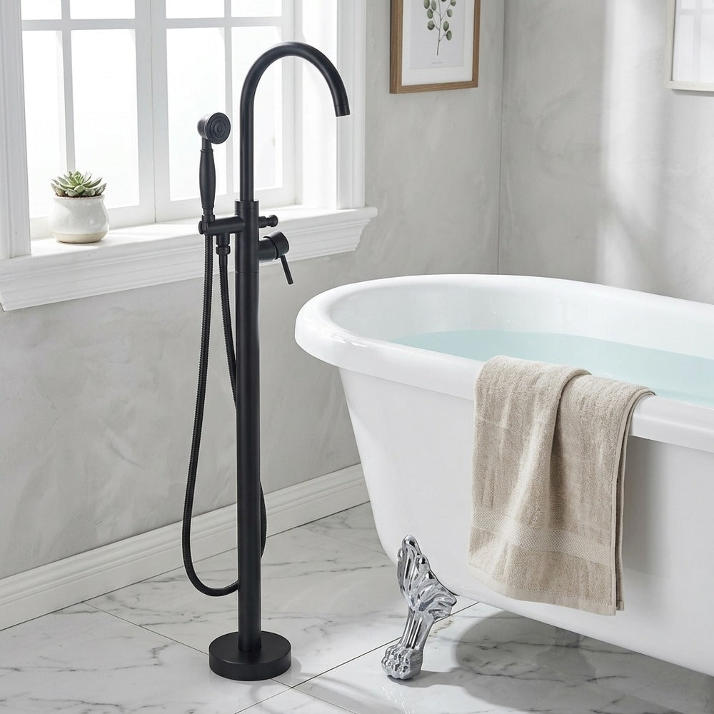 Lagomel single-handle freestanding tub filler, set in a Modern/Contemporary bathroom