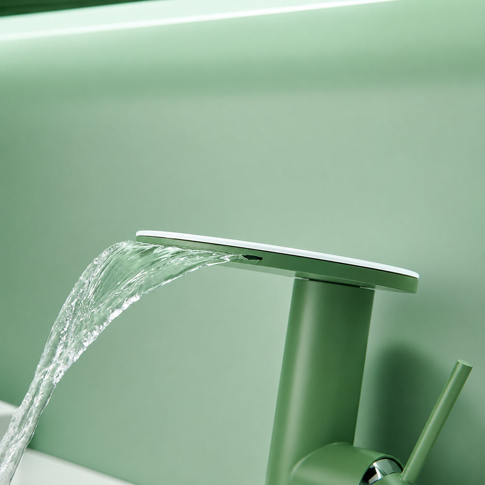 Modern Single-Hole Waterfall Bathroom Faucet, Swivel Stainless Steel Single-Handle Faucet, Chrome / Brushed Gold / Matte White / Gunmetal / Painted / Powder Coated