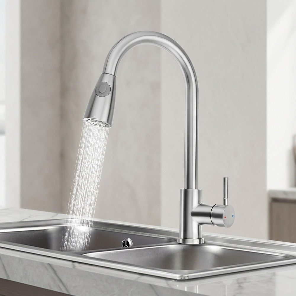 Modern Pull-Down Kitchen Faucet, Single-Handle High Arc Stainless Steel Faucet, Brushed Nickel / Chrome