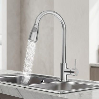 Modern Pull-Down Kitchen Faucet, Single-Handle High Arc Stainless Steel Faucet, Brushed Nickel / Chrome