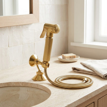 Lagomel wall-mounted single-handle bidet faucet, set in a Contemporary bathroom