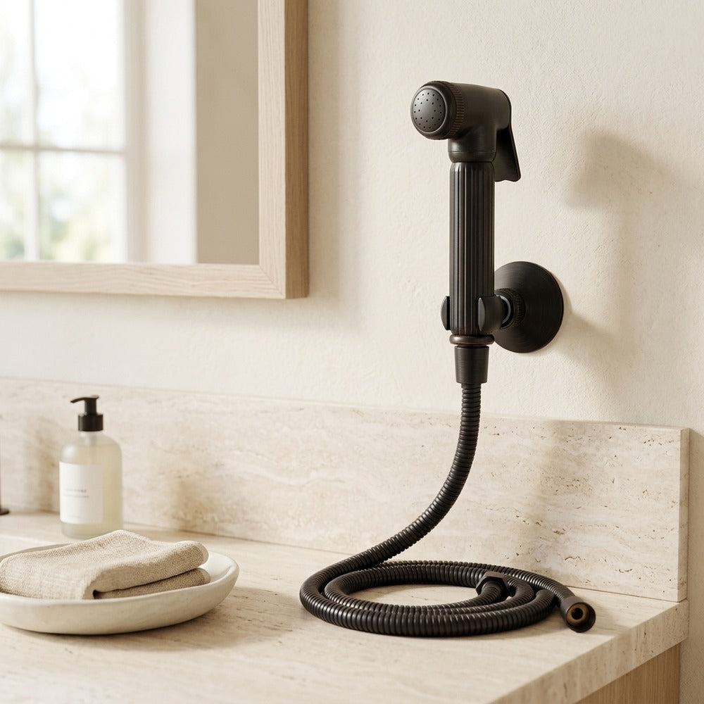 Lagomel wall-mounted single-handle bidet faucet, set in a Contemporary bathroom