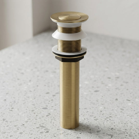 Lagomel bathroom sink drain in antique brass, matte black, brushed gold, rose gold, set in a Traditional/Classic/Modern bathroom