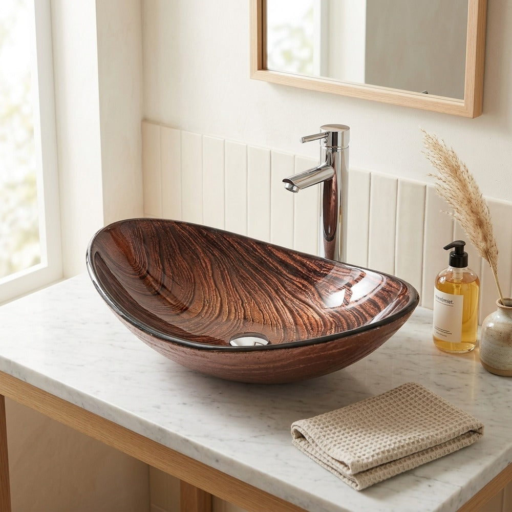 Lagomel faucet and sink set in chrome, two-tone / mixed finish, set in a Contemporary bathroom