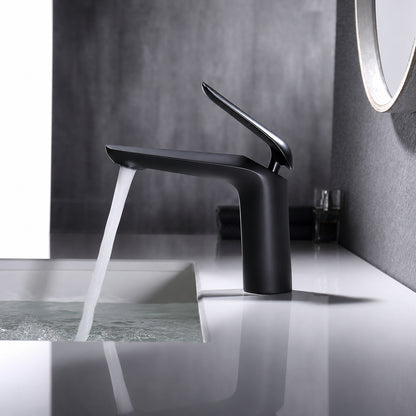 Matte Black Single-Hole Bathroom Faucet, Modern Single-Handle Brass Vanity Faucet