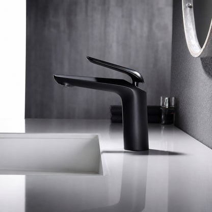Matte Black Single-Hole Bathroom Faucet, Modern Single-Handle Brass Vanity Faucet