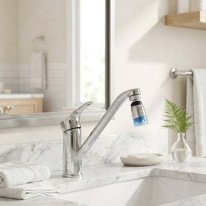 Lagomel faucet aerator, set in a Modern bathroom