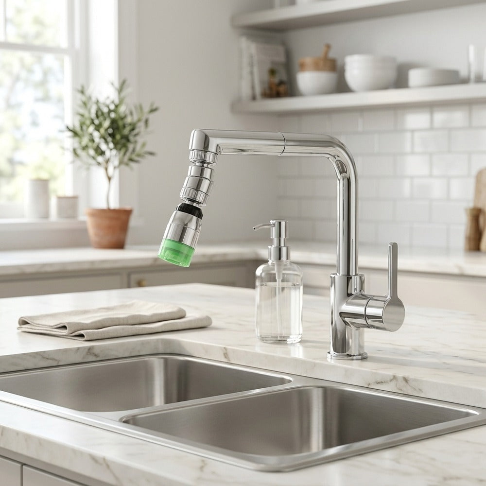 Lagomel faucet aerator, set in a Modern bathroom
