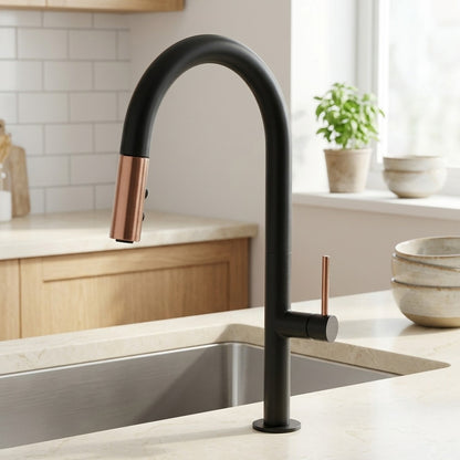 Lagomel single-handle pull-down kitchen faucet, set in a Modern/Contemporary kitchen