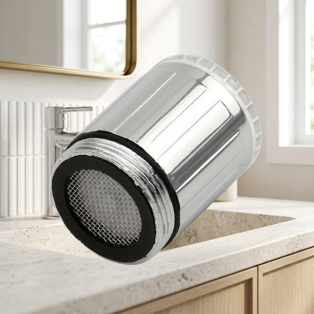 Lagomel faucet aerator in chrome, set in a Modern bathroom