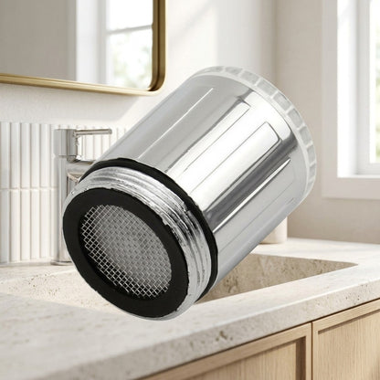 Lagomel faucet aerator in chrome, set in a Modern bathroom