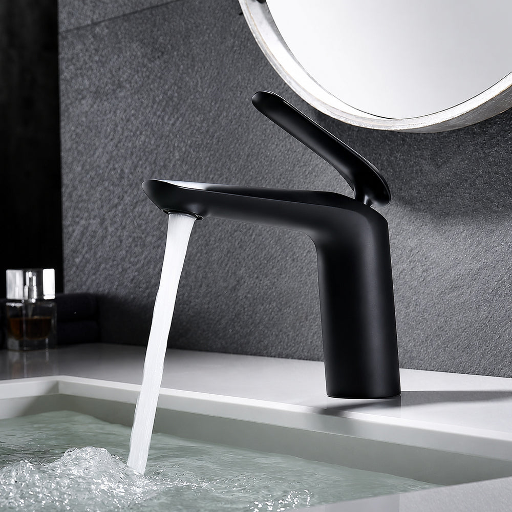 Matte Black Single-Hole Bathroom Faucet, Modern Single-Handle Brass Vanity Faucet
