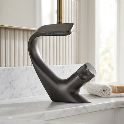 Lagomel vessel sink waterfall single-hole bathroom faucet, set in a Contemporary bathroom