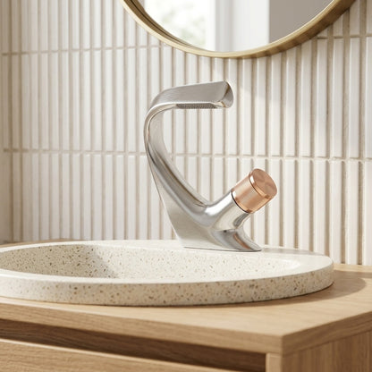 Lagomel vessel sink waterfall single-hole bathroom faucet, set in a Contemporary bathroom