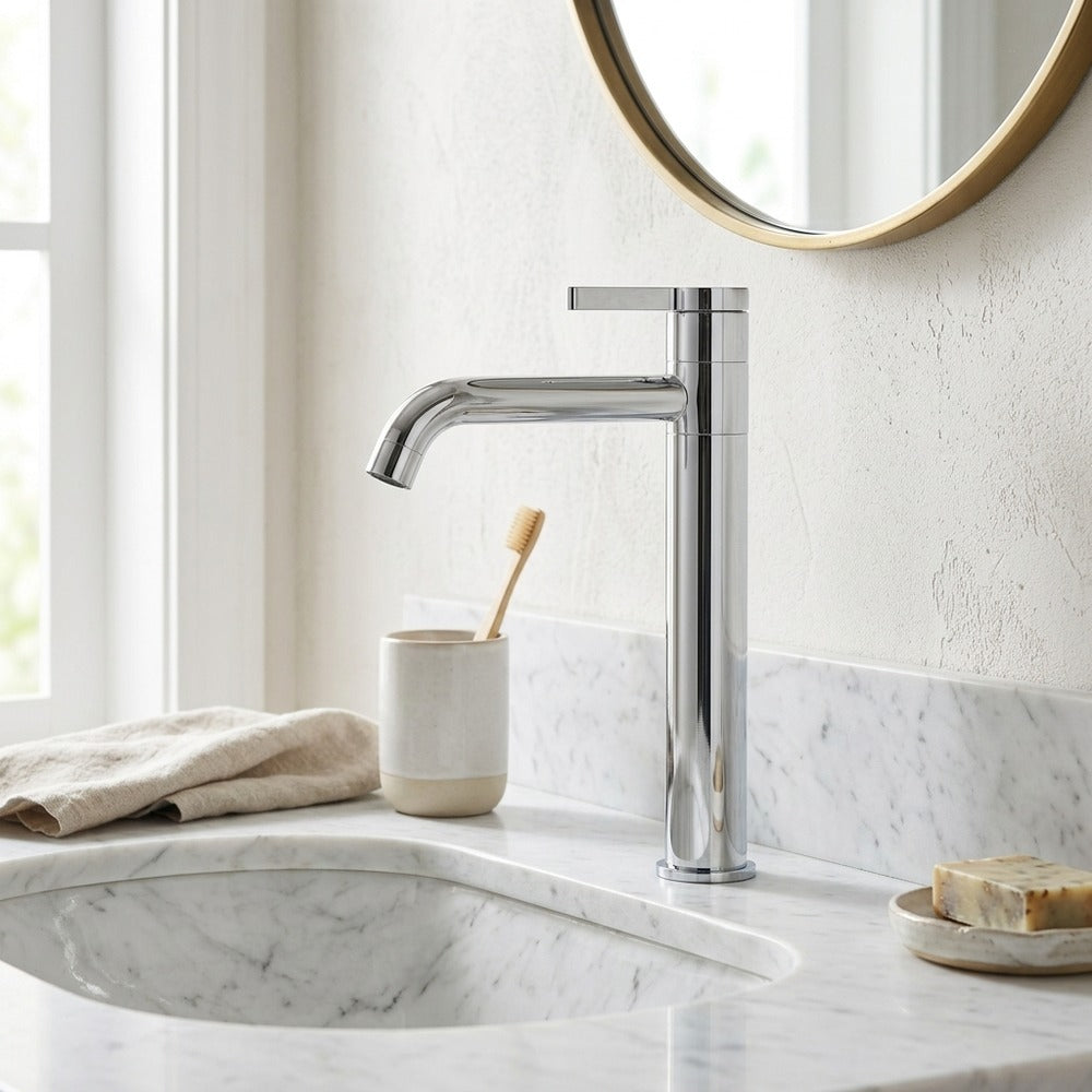 Lagomel single-hole vessel sink faucet, set in a Vintage/Retro/Traditional/Classic bathroom