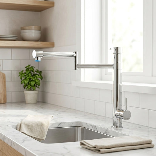 Lagomel single-handle kitchen faucet in chrome, set in a Modern/Contemporary kitchen