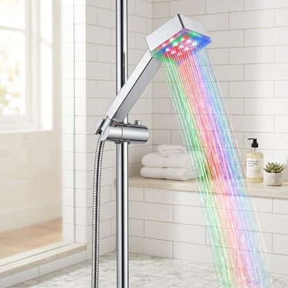 Lagomel hand shower in chrome, set in a Contemporary bathroom
