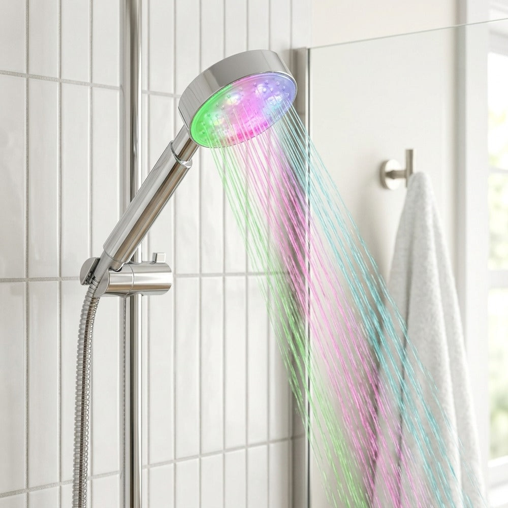 Lagomel hand shower in chrome, set in a Contemporary bathroom