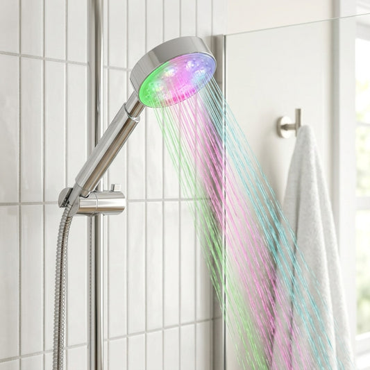 Lagomel hand shower in chrome, set in a Contemporary bathroom