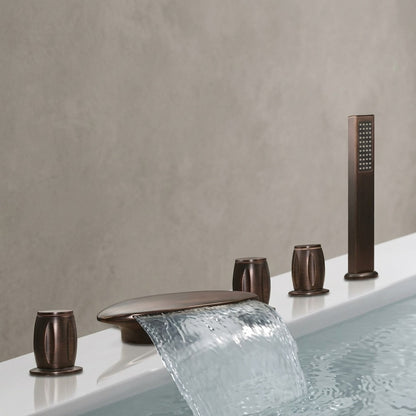 Waterfall Oil-Rubbed Bronze Roman Tub Faucet, 3-Handle Brass Tub Faucet with Handheld Shower