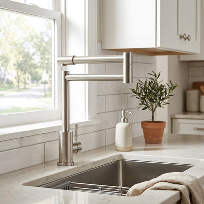 Lagomel single-handle kitchen faucet in brushed nickel, set in a Contemporary kitchen