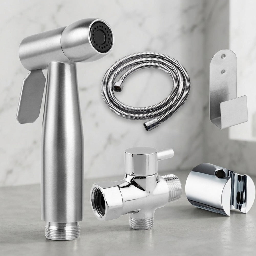 Lagomel bidet faucet in stainless steel, set in a Contemporary bathroom