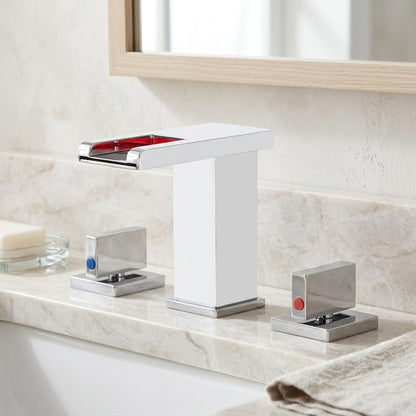 Lagomel waterfall widespread bathroom faucet in chrome, set in a Contemporary/Modern bathroom