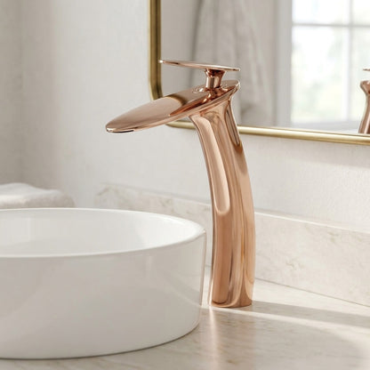 Lagomel single-hole waterfall vessel sink faucet, set in a Modern/Contemporary bathroom