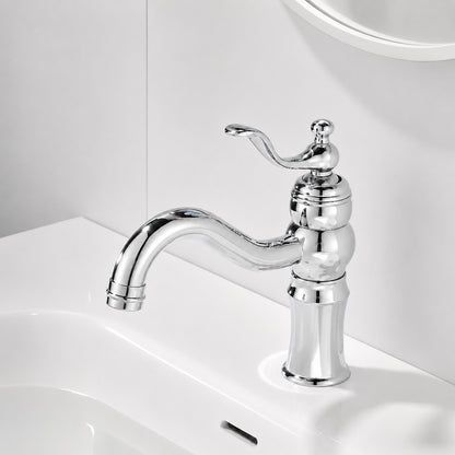 Traditional Single-Hole Bathroom Sink Faucet, Single-Handle Curved Spout Faucet with Brass Body