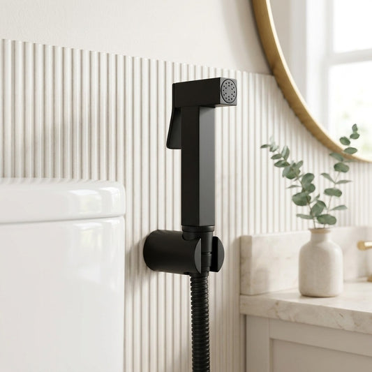 Lagomel bidet faucet in matte black, set in a Contemporary bathroom