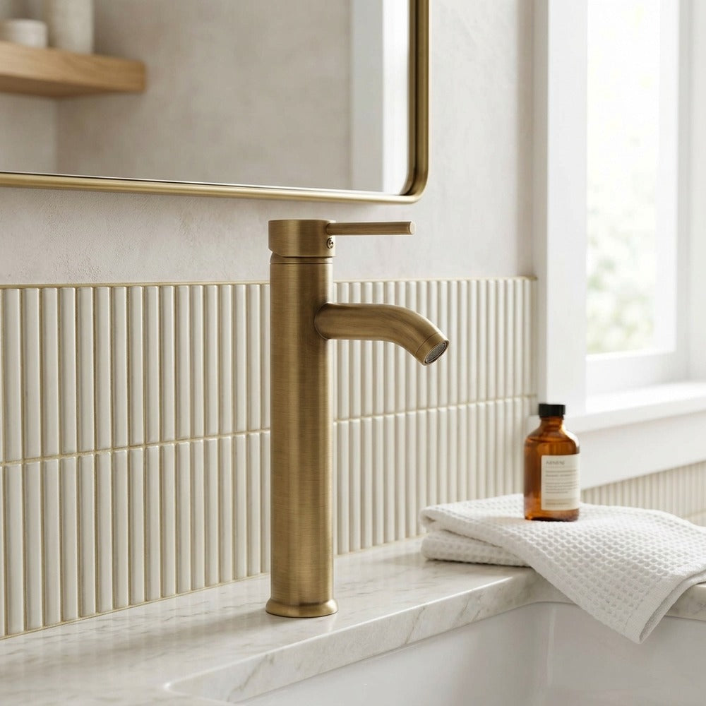 Lagomel single-handle vessel sink faucet, set in a Traditional/Classic bathroom