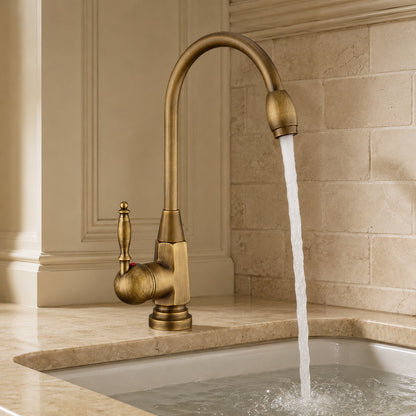 Lagomel single-hole single-handle vessel sink faucet, set in a Modern/Minimalist/Contemporary bathroom