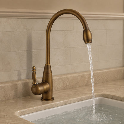 360-Degree Swivel High Arc Vessel Sink Faucet, Single-Handle Single-Hole Bathroom Faucet, Antique Brass / Matte Black