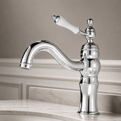 Traditional Single-Hole Bathroom Sink Faucet, Single-Handle Curved Spout Faucet with Brass Body