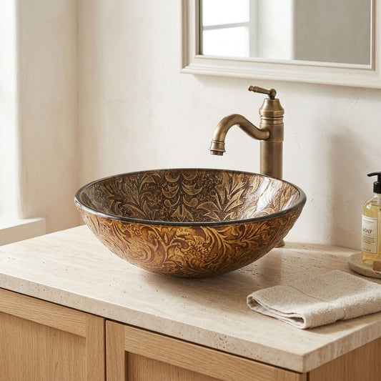 Lagomel single-handle faucet and sink set in antique brass, chrome, set in a Vintage/Retro/Traditional/Classic bathroom